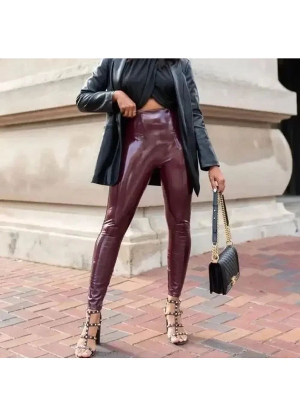 SPANX High-Rise Faux Leather Leggings in Wine Size Medium